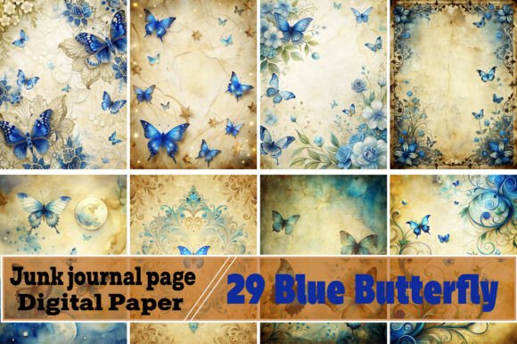 Download Blue Butterfly Junk Journal Pages - Premium Resources